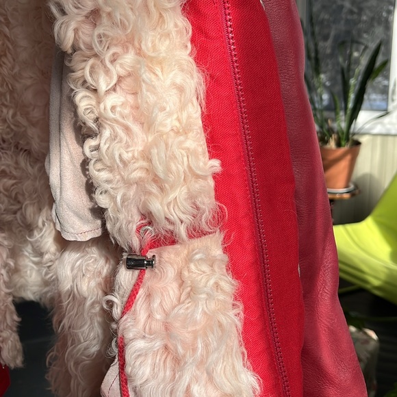 Red Leather Shearling lined coat vintage hooded anorak parka - Picture 9 of 11